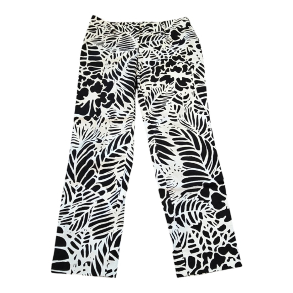 TALBOTS Hampshire Black and White Tropical Print Ankle Pants Size 2 P Petite